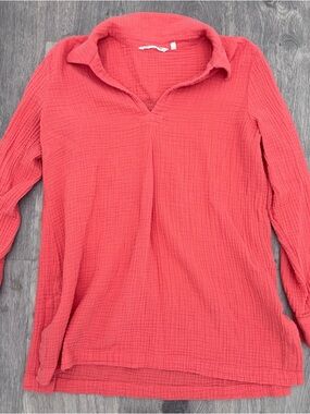 Soft Surroundings Coral Gauze Long-Sleeve Tunic